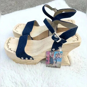 90s Y2K Paris Blue Denim Chunky Clogs DEADSTOCK New With Tag SUPER RARE